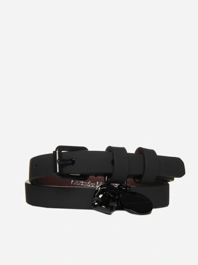 Shop Alexander Mcqueen Skull Leather Double Wrap Bracelet In Black
