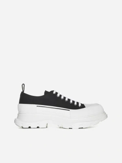 Shop Alexander Mcqueen Tread Slick Canvas Sneakers In Black,white