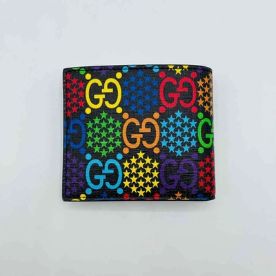 Shop Gucci Unisex Black/rainbow Gg Supreme Psychedelic Bi-fold Wallet