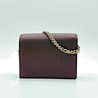 Gucci Women's Zumi Burgundy Leather Gold Chain Bi-fold Mini Wallet W/box In Burgendy