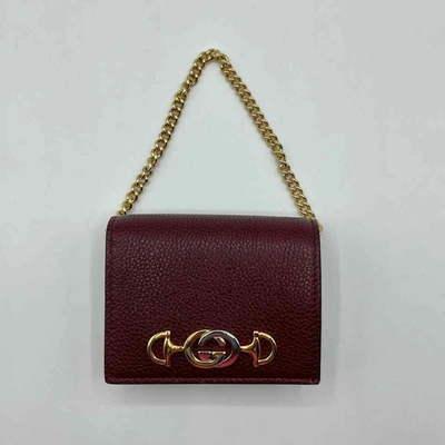 Shop Gucci Women's Zumi Burgundy Leather Gold Chain Bi-fold Mini Wallet W/box In Burgendy