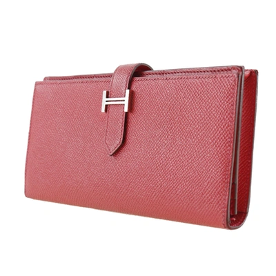 Shop Hermes Hermès Béarn Red Leather Wallet  ()