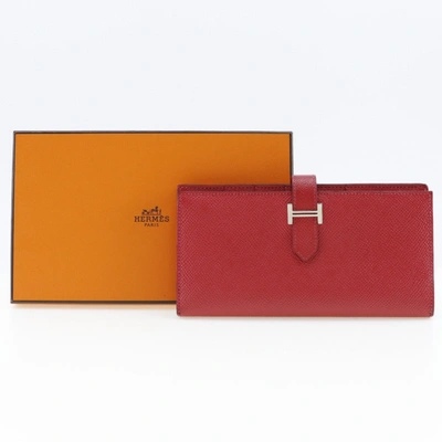 Shop Hermes Hermès Béarn Red Leather Wallet  ()