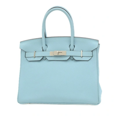 Shop Hermes Hermès Birkin 30 Blue Leather Handbag ()
