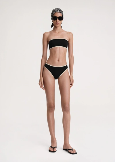 Shop Totême Stripe Edge Strapless Bikini Top Black