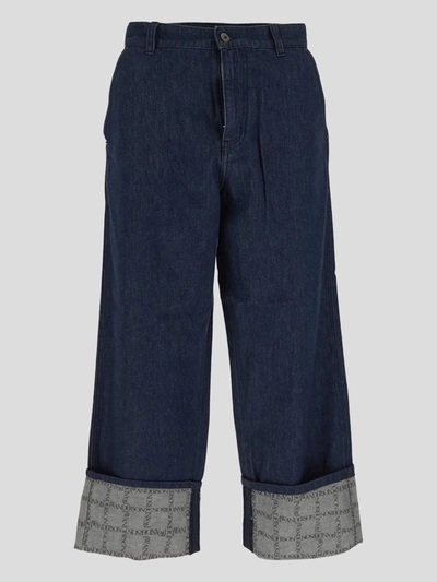 Shop Jw Anderson Logo Grid Turn Up Workwear Jeans In Blue