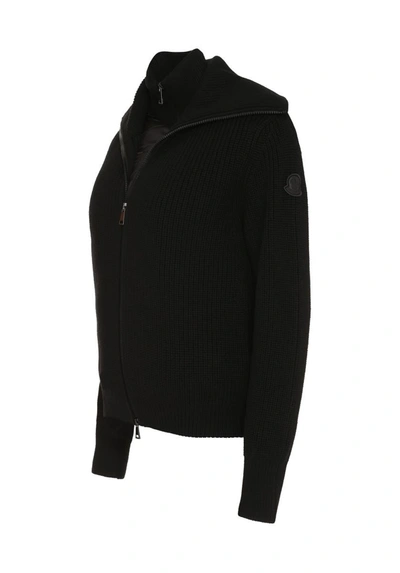 Shop Moncler Wool Cardigan In Black