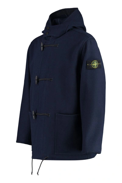 Shop Stone Island Wool Blend Coat In Blue