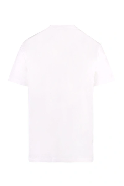 Shop Versace Logo Embroidery Cotton T-shirt In White