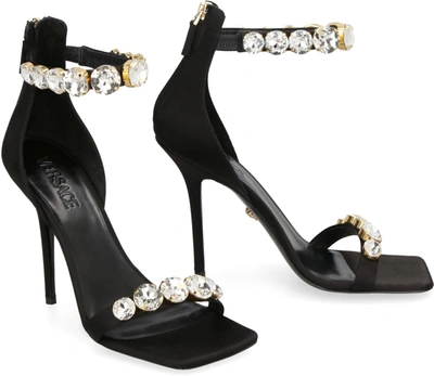 Shop Versace Satin Sandals In Black