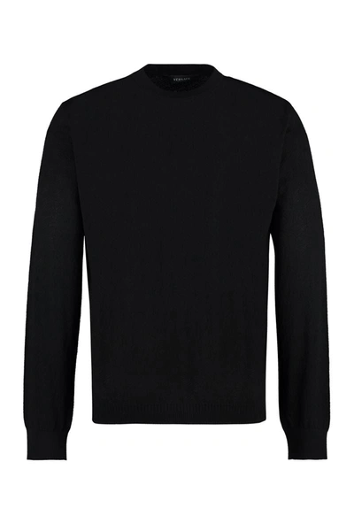 Shop Versace Silk And Cotton Blend Sweater In Black