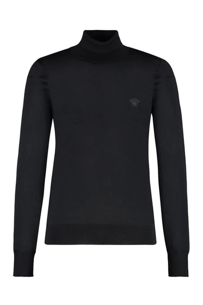 Shop Versace Wool Blend Turtleneck Sweater In Black