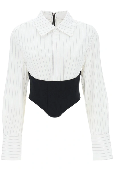 Shop Dion Lee Cropped Shirt With Underbust Corset In Mixed Colours
