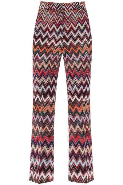 Shop Missoni Pants In Lurex Knit With Herringbone Motif In Mixed Colours
