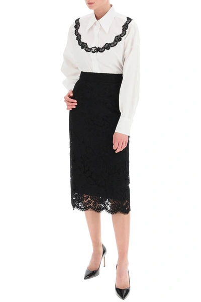 Shop Dolce & Gabbana Midi Lace Pencil Skirt