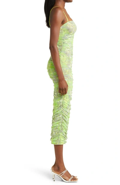 Shop Afrm Hazel Snake Print Ruched Dress In Lime Abstract Snake