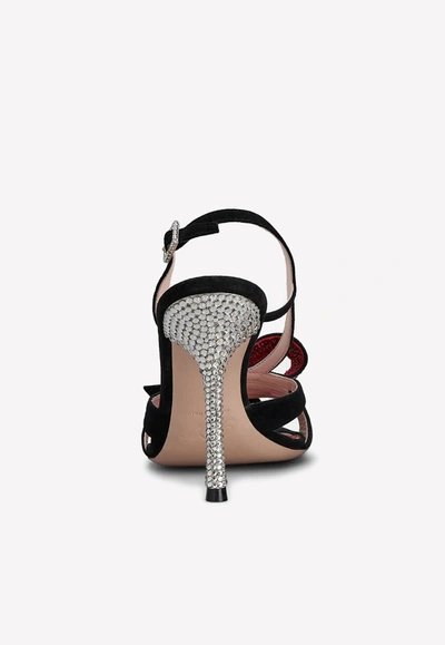 Roger Vivier 100 Strass Bow-heel Sandals In Suede In Black