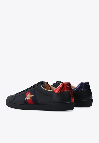 Shop Gucci Ace Embroidered Leather Sneakers In Black