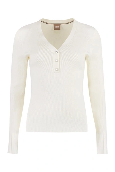 Shop Hugo Boss Boss Ribbed Sweater In White