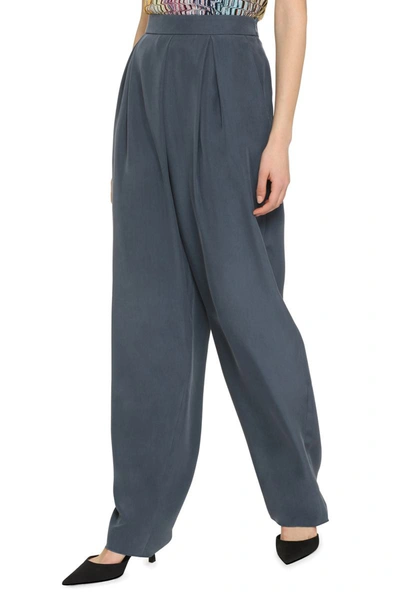 Shop Giorgio Armani Silk Trousers In Grey