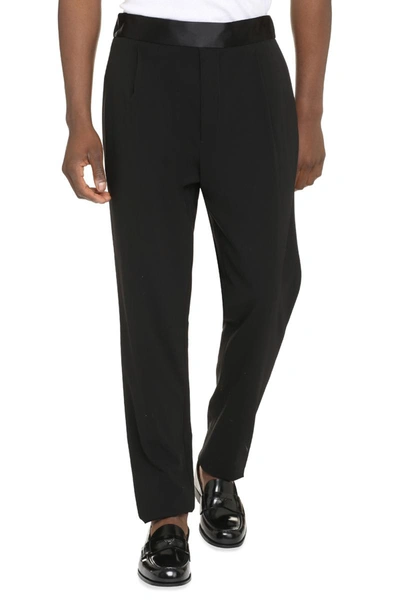 Shop Giorgio Armani Wool Tailored Trousers In Black