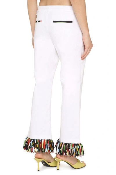 Pucci Abstrac-print Fringed Flared Trousers In White