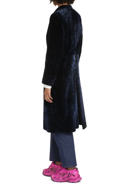 Shop Salvatore Santoro Lamb Fur Coat In Blue