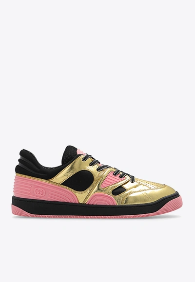 Shop Gucci Basket Leather Low-top Sneakers In Multicolor