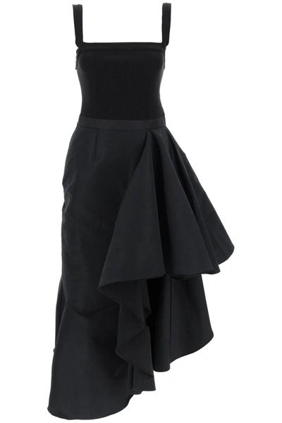 Shop Alexander Mcqueen Asymmetric Dress With Maxi Flounce Women In Black
