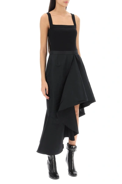 Shop Alexander Mcqueen Asymmetric Dress With Maxi Flounce Women In Black