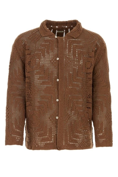 Shop Bode Man Brown Crochet Shirt