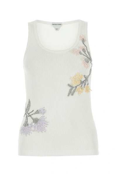 Shop Bottega Veneta Woman White Stretch Cotton Tank Top