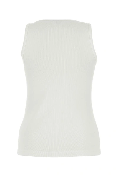 Shop Bottega Veneta Woman White Stretch Cotton Tank Top