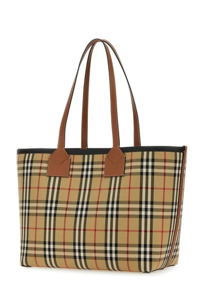 Shop Burberry Woman Embroidered Canvas Medium London Shopping Bag In Multicolor