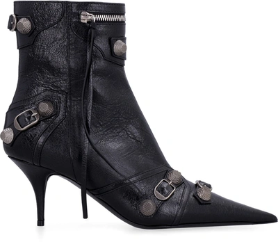 Shop Balenciaga Cagole Patent Pointy Toe Ankle Boots In Black