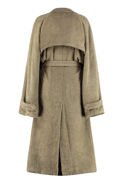 Shop Balenciaga Double-breasted Terry-cloth Coat In Mud