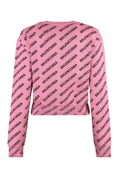 Balenciaga All-over Logo Cropped Sweater In Pink