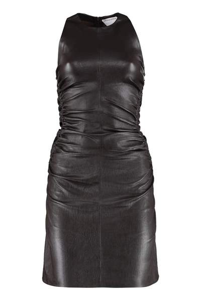 Shop Bottega Veneta Leather Mini Dress In Brown
