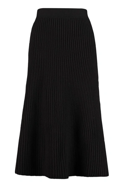 Shop Bottega Veneta Pleated Midi Skirt In Black