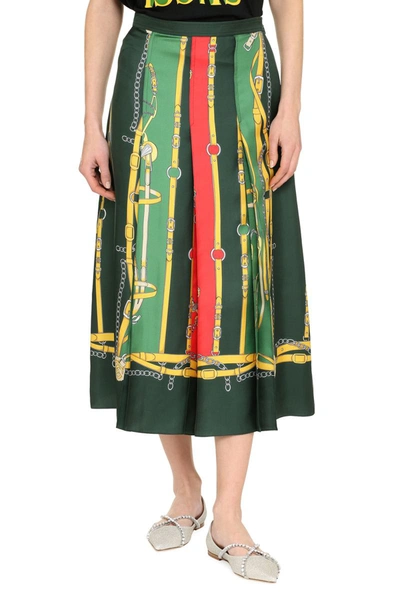 Shop Gucci Printed Pleated Skirt In Green