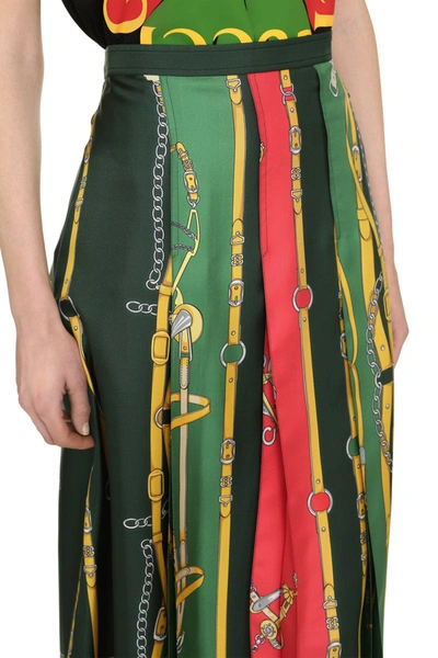 Shop Gucci Printed Pleated Skirt In Green