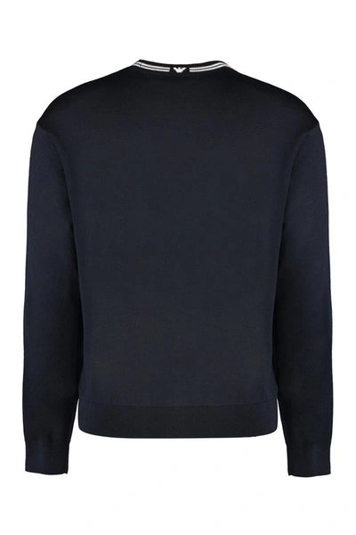 Shop Ea7 Emporio Armani Virgin Wool Crew-neck Sweater In Black