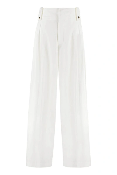 Shop Bottega Veneta High-waist Tapered-fit Trousers In White