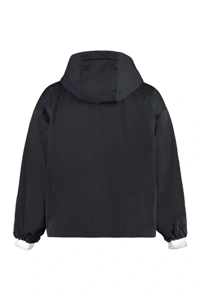 Shop Bottega Veneta Hooded Nylon Jacket In Black