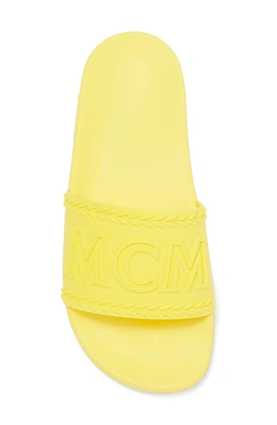 Shop Mcm Logo Slide Sandal In Vibrant Yellow