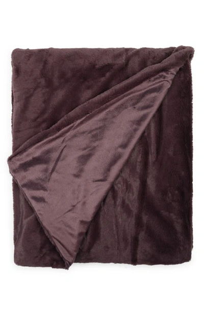 Shop Northpoint Reversible Faux Fur Throw Blanket In Aubergine