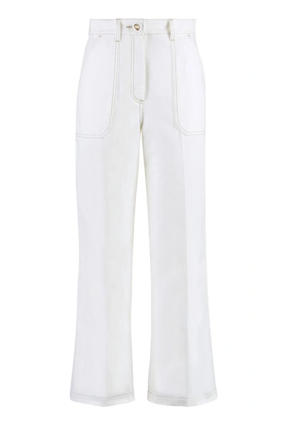 Shop Gucci High-rise Cotton Trousers In White