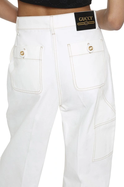 Shop Gucci High-rise Cotton Trousers In White