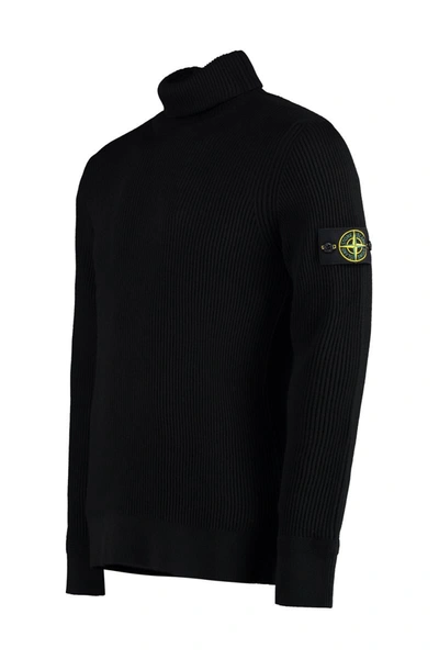 Shop Stone Island Wool Turtleneck Sweater In Black