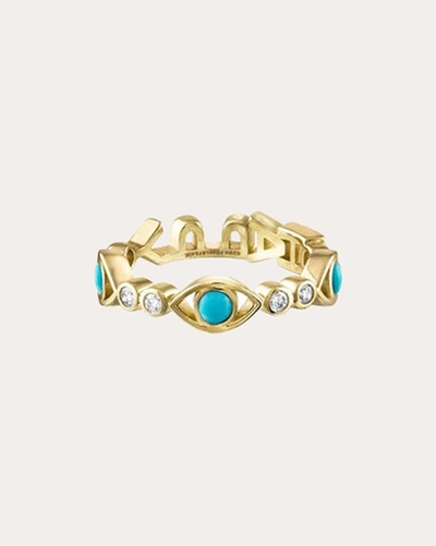 Shop Eden Presley Women's Happy Tattoo Candy Band Ring In Diamond/turquoise